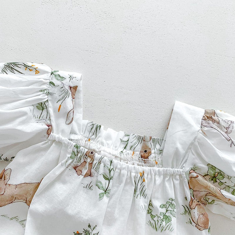 ベビー うさぎ バニー ラビット 半袖 リボン パフスリーブ ロンパース - mamahalo shop - 半袖ロンパース - ベビー服 - 子供服 - 男の子 - 女の子