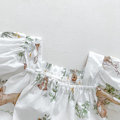 ベビー うさぎ バニー ラビット 半袖 リボン パフスリーブ ロンパース - mamahalo shop - 半袖ロンパース - ベビー服 - 子供服 - 男の子 - 女の子