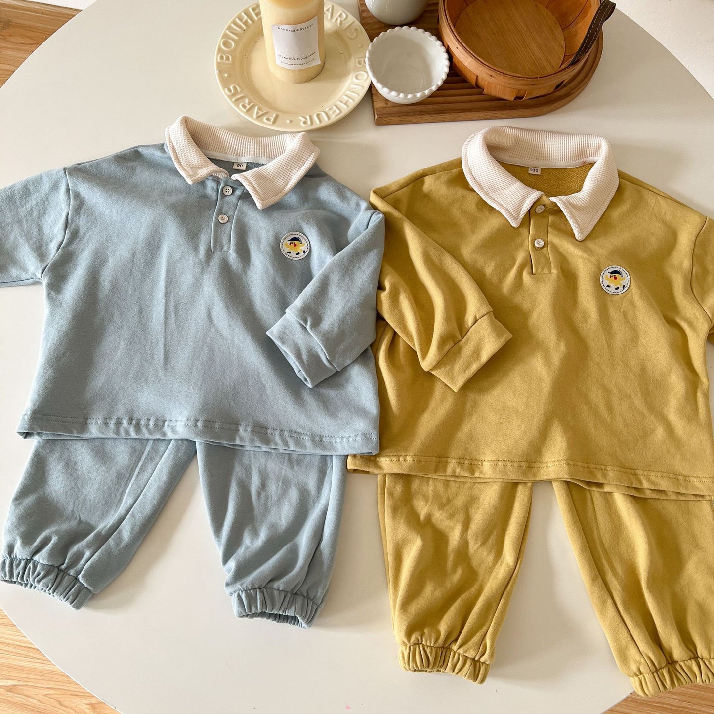 -キッズ セットアップ 長袖 ポロ襟 トップス パンツ - mamahalo shop - 長袖セットアップ -  べビー服 - 子供服 - 男の子 - 女の子