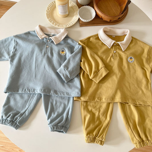 -キッズ セットアップ 長袖 ポロ襟 トップス パンツ - mamahalo shop - 長袖セットアップ -  べビー服 - 子供服 - 男の子 - 女の子
