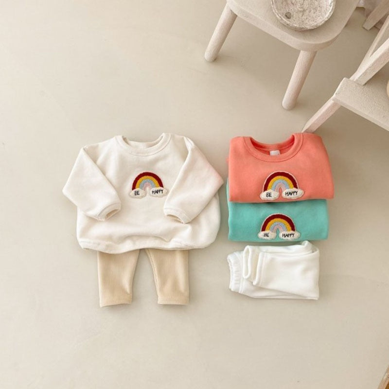 -ベビー セットアップ レインボー 虹 裏フリース スウェット トレーナー パンツ【mh0001175】 - mamahalo shop - 長袖セットアップ -  べビー服 - 子供服 - 男の子 - 女の子