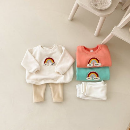 -ベビー セットアップ レインボー 虹 裏フリース スウェット トレーナー パンツ【mh0001175】 - mamahalo shop - 長袖セットアップ -  べビー服 - 子供服 - 男の子 - 女の子