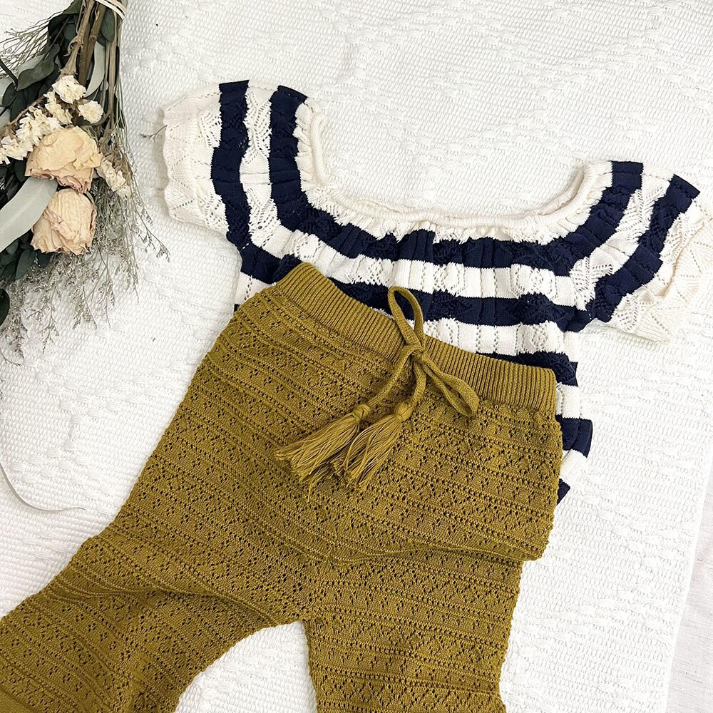 -ベビー キッズ サマー レースニット ボーダー 半袖 トップス - mamahalo shop - 半袖Tシャツ -  べビー服 - 子供服 - 男の子 - 女の子