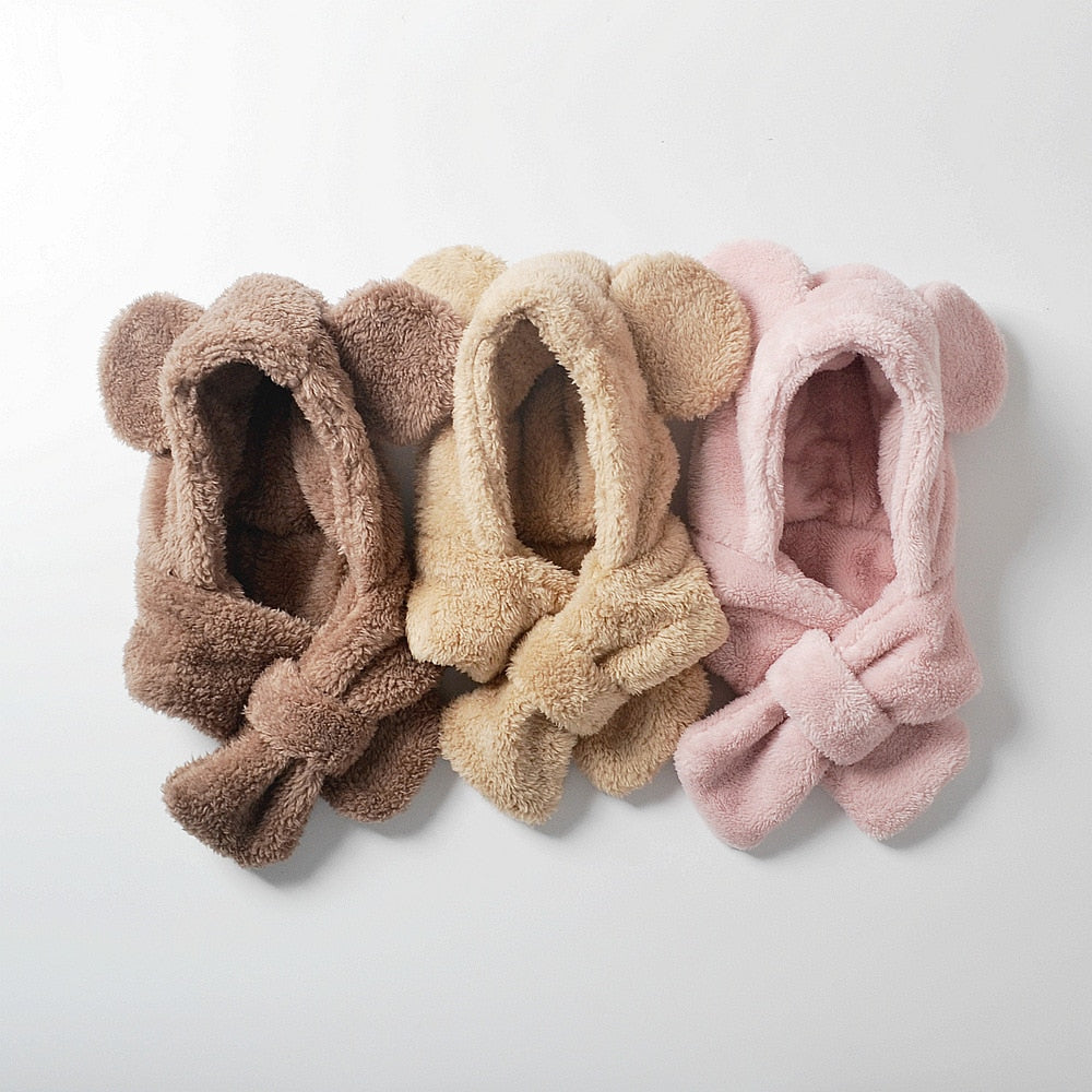 -ベビー キッズ くま耳 フード フーディ 帽子 マフラー - mamahalo shop - ベビー用帽子 -  べビー服 - 子供服 - 男の子 - 女の子
