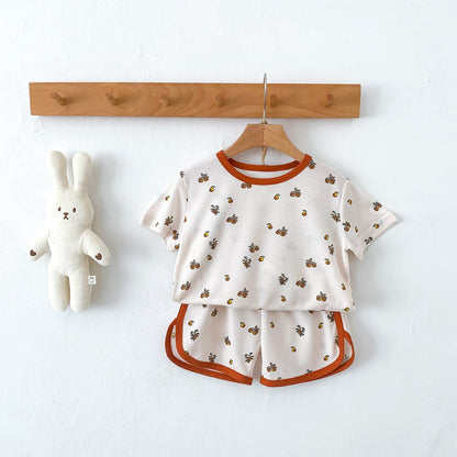 -キッズ 半袖 プリント セットアップ パジャマ Tシャツ ショートパンツ フラワー 恐竜 ダイナソー くま ベア - mamahalo shop - 半袖パジャマ -  べビー服 - 子供服 - 男の子 - 女の子