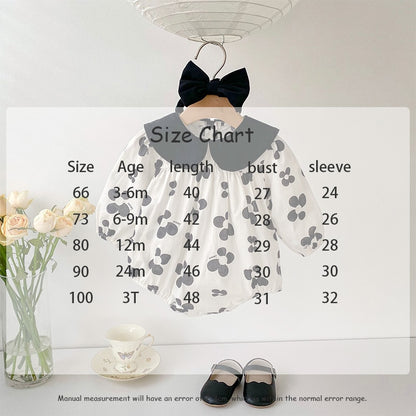 ベビー モノトーン レトロフラワー 長袖 ロンパース ヘアバンド セット - mamahalo shop - 長袖ロンパース - ベビー服 - 子供服 - 男の子 - 女の子