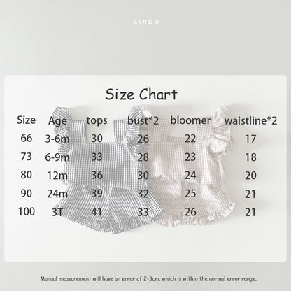 -☺︎ ベビー セットアップ チェック ラッフルフリル ブラウス フリル ショートパンツ - mamahalo shop - ノースリーブセットアップ -  べビー服 - 子供服 - 男の子 - 女の子