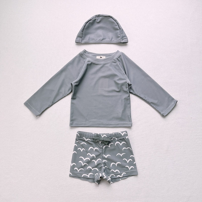 2023新作 キッズ ボーイズ 男の子 セパレート 水着 スイムウェア ラッシュガード 帽子 セット - mamahalo shop - ベビー用水着 - ベビー服 - 子供服 - 男の子 - 女の子