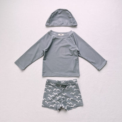 2023新作 キッズ ボーイズ 男の子 セパレート 水着 スイムウェア ラッシュガード 帽子 セット - mamahalo shop - ベビー用水着 - ベビー服 - 子供服 - 男の子 - 女の子