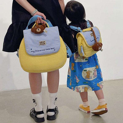 -くま チェック キッズ リュックサック バックパック メッセンジャーバッグ ママバッグ 鞄【mh0001145】 - mamahalo shop - メッセンジャーバッグ -  べビー服 - 子供服 - 男の子 - 女の子