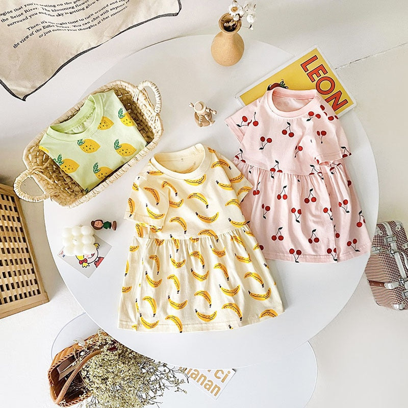 -ベビー キッズ バナナ レモン チェリー 半袖 ワンピース - mamahalo shop - 半袖ワンピース -  べビー服 - 子供服 - 男の子 - 女の子