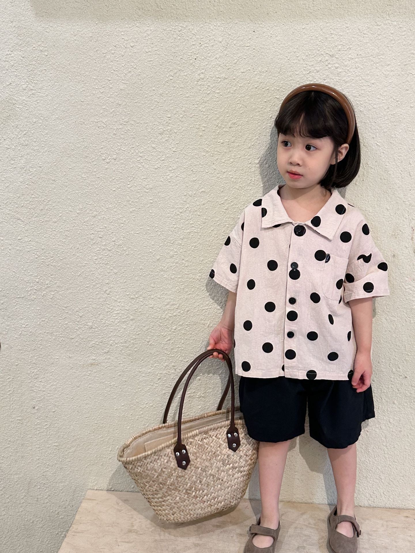 -キッズ セットアップ みずたま ブラウス シャツ ハーフパンツ - mamahalo shop - 半袖セットアップ -  べビー服 - 子供服 - 男の子 - 女の子