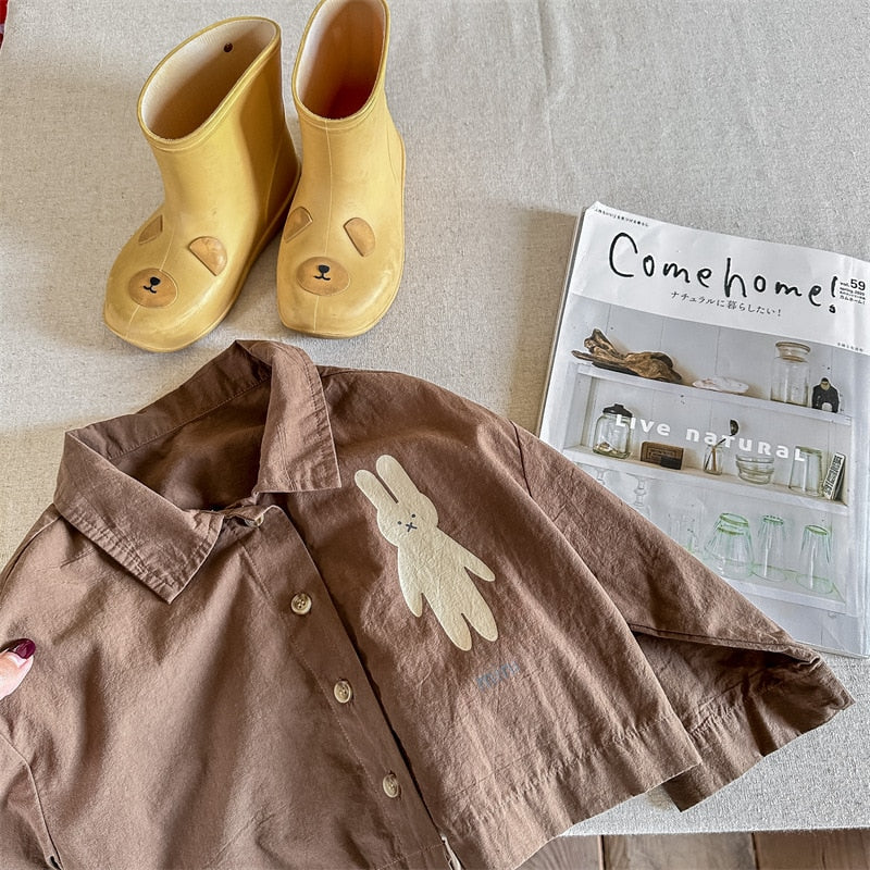 -キッズ うさぎ バニー ルーズ シャツ ジャケット - mamahalo shop - 長袖シャツ・ブラウス -  べビー服 - 子供服 - 男の子 - 女の子