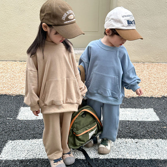 -キッズ セットアップ スウェット ポケット トレーナー トップス サイドライン パンツ - mamahalo shop - 長袖セットアップ -  べビー服 - 子供服 - 男の子 - 女の子