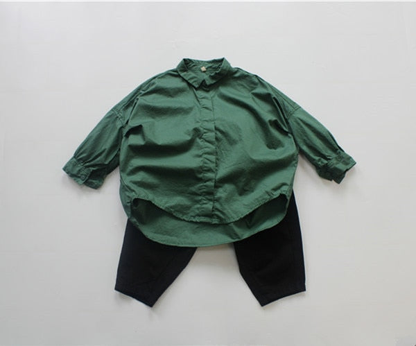 -キッズ オーバーサイズ ルーズ 長袖 シャツ ブラウス オーバーシャツ - mamahalo shop - 長袖シャツ・ブラウス -  べビー服 - 子供服 - 男の子 - 女の子