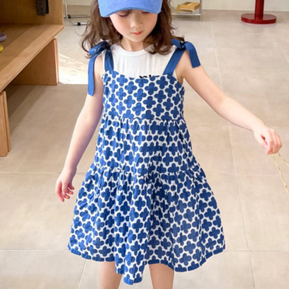 -キッズ 幾何学 フラワー リボン キャミソール ワンピース【mh0000885】 - mamahalo shop - タンクトップ・キャミソール・ノースリーブトップス -  べビー服 - 子供服 - 男の子 - 女の子