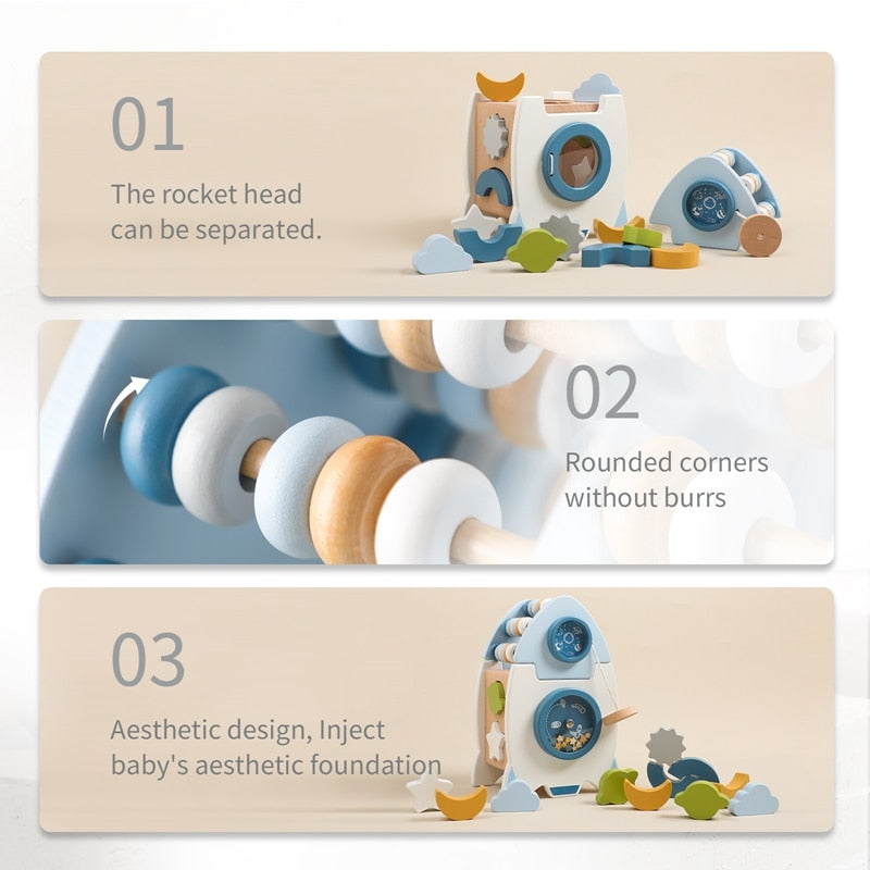 おもちゃ ウッドトイ 木製 ジグソー パズル ロケット 宇宙 月 星 - mamahalo shop - Toy (おもちゃ・木製玩具）etc. - ベビー服 - 子供服 - 男の子 - 女の子