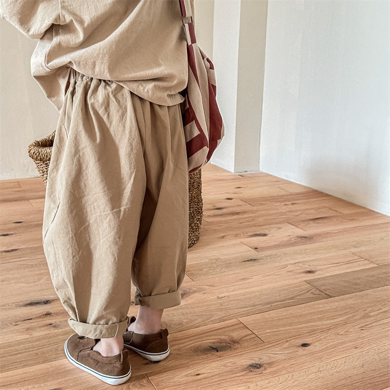 -キッズ チェック 膝パッチ ルーズ パンツ ズボン - mamahalo shop - ロングパンツ・スウェットパンツ -  べビー服 - 子供服 - 男の子 - 女の子