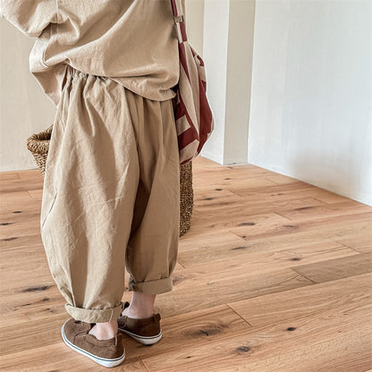 -キッズ チェック 膝パッチ ルーズ パンツ ズボン - mamahalo shop - ロングパンツ・スウェットパンツ -  べビー服 - 子供服 - 男の子 - 女の子