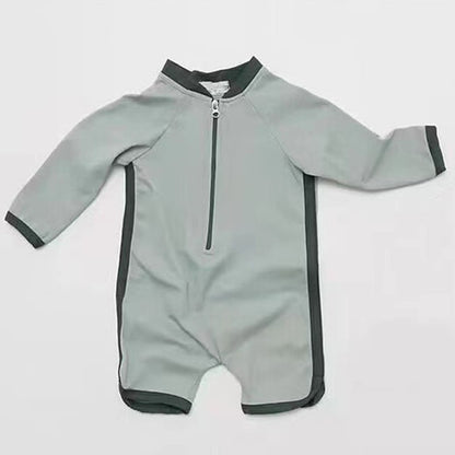 -キッズ 水着 無地 バイカラー 長袖 半袖 つなぎ ワンピース ラッシュガード スイムウェア 2カラー ボーイズ【mh0002221】 - mamahalo shop - ベビー用水着 -  べビー服 - 子供服 - 男の子 - 女の子