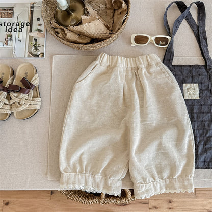 -キッズ レース ルーズ クロップドパンツ バルーンパンツ - mamahalo shop - ロングパンツ・スウェットパンツ -  べビー服 - 子供服 - 男の子 - 女の子