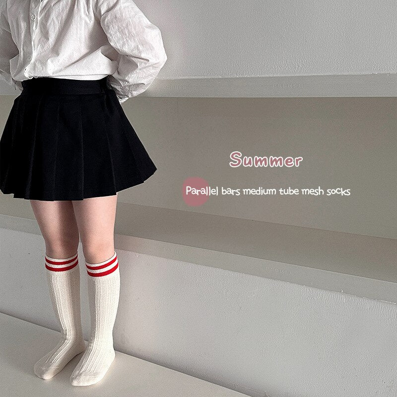 -#ベビー キッズ ライン メッシュ スクール ハイソックス 靴下 3足セット - mamahalo shop - ベビー用靴下・タイツ -  べビー服 - 子供服 - 男の子 - 女の子