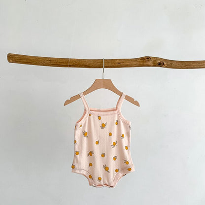 ベビー メッシュ キャミソール ロンパース レモン フラワー 洋梨 - mamahalo shop - ノースリーブロンパース - ベビー服 - 子供服 - 男の子 - 女の子