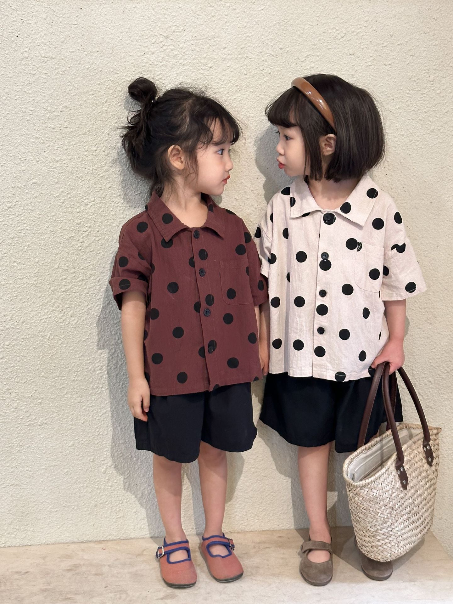 -キッズ セットアップ みずたま ブラウス シャツ ハーフパンツ - mamahalo shop - 半袖セットアップ -  べビー服 - 子供服 - 男の子 - 女の子