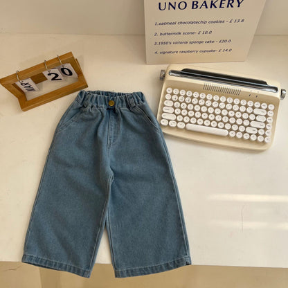-キッズ デニム ワイド ストレート パンツ ジーンズ - mamahalo shop - デニムパンツ -  べビー服 - 子供服 - 男の子 - 女の子