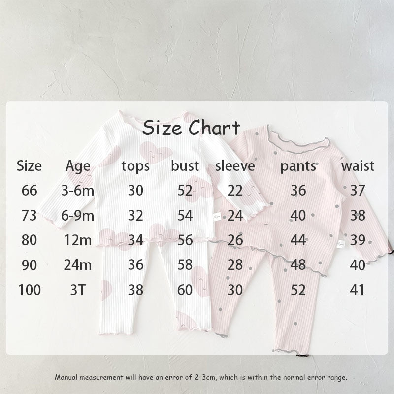 -☺︎ ベビー 長袖 パジャマ セット ハート フラワー ショルダーフリル 長袖 トップス パンツ - mamahalo shop - 長袖パジャマ -  べビー服 - 子供服 - 男の子 - 女の子