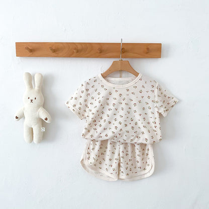 -キッズ 半袖 プリント セットアップ パジャマ Tシャツ ショートパンツ フラワー 恐竜 ダイナソー くま ベア - mamahalo shop - 半袖パジャマ -  べビー服 - 子供服 - 男の子 - 女の子