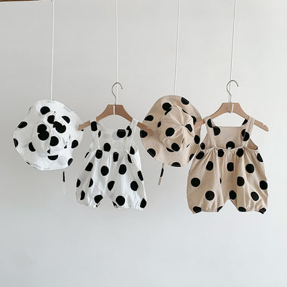 -☺︎ ベビー ポルカドット みずたま サスペンダー ロンパース 帽子 セット - mamahalo shop - サロペットパンツ・サスペンダーパンツ -  べビー服 - 子供服 - 男の子 - 女の子