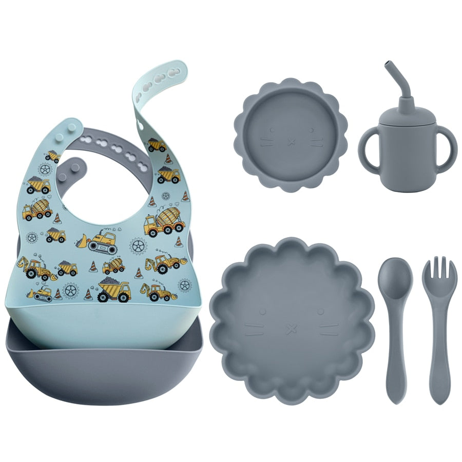 -6個セット シリコン セット ベビー ビブ 吸盤 ボウル カップ トレーニング スプーン フォーク - mamahalo shop - ベビーキッズ食器 -  べビー服 - 子供服 - 男の子 - 女の子