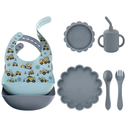 -6個セット シリコン セット ベビー ビブ 吸盤 ボウル カップ トレーニング スプーン フォーク - mamahalo shop - ベビーキッズ食器 -  べビー服 - 子供服 - 男の子 - 女の子