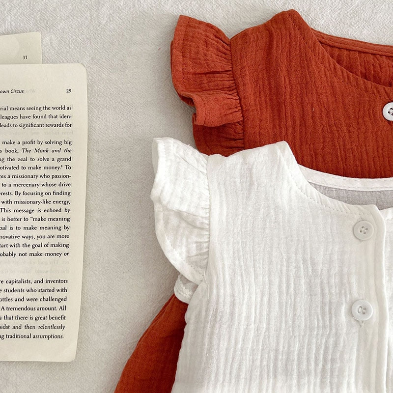 -ベビー フリルスリーブ スカート シンプル ワンピース ロンパース - mamahalo shop - 半袖ロンパース -  べビー服 - 子供服 - 男の子 - 女の子