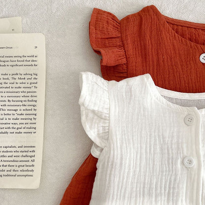 -ベビー フリルスリーブ スカート シンプル ワンピース ロンパース - mamahalo shop - 半袖ロンパース -  べビー服 - 子供服 - 男の子 - 女の子