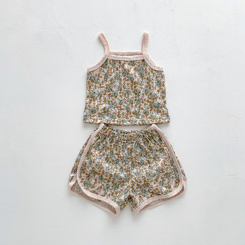 -ベビー メッシュ セットアップ キャミソール トップス ショートパンツ レモン フラワー 洋梨【mh0001811】 - mamahalo shop - ノースリーブセットアップ -  べビー服 - 子供服 - 男の子 - 女の子