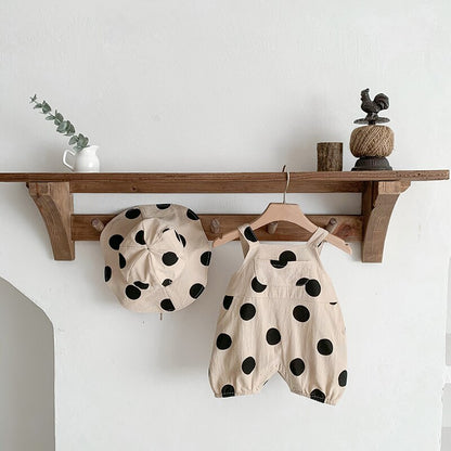 -☺︎ ベビー ポルカドット みずたま サスペンダー ロンパース 帽子 セット - mamahalo shop - サロペットパンツ・サスペンダーパンツ -  べビー服 - 子供服 - 男の子 - 女の子