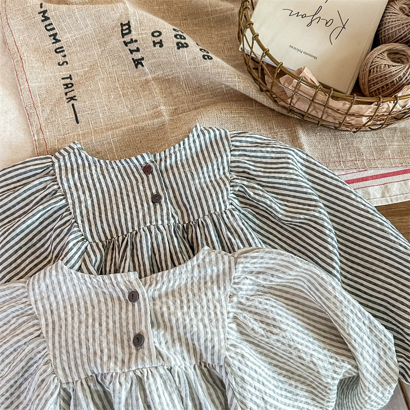 -キッズ ストライプ 長袖 ルーズ チュニック ブラウス【mh0001289】 - mamahalo shop - 長袖シャツ・ブラウス -  べビー服 - 子供服 - 男の子 - 女の子