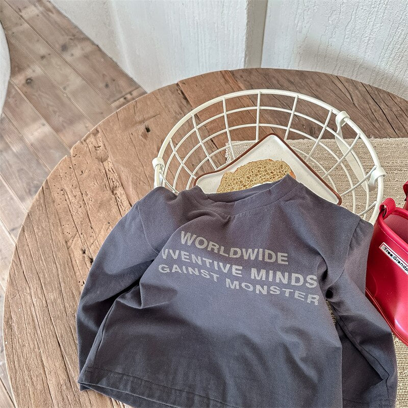 -キッズ レターロゴ 長袖 ルーズ Tシャツ トップス【mh0001288】 - mamahalo shop - 長袖Tシャツ -  べビー服 - 子供服 - 男の子 - 女の子