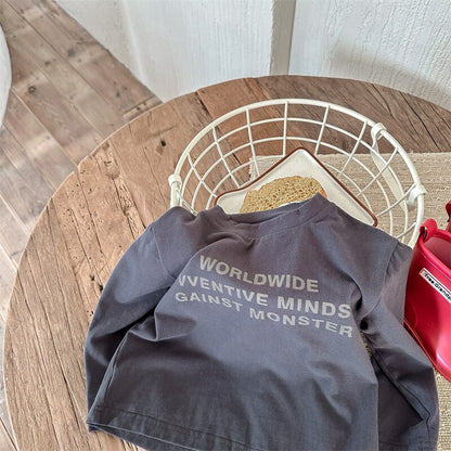 -キッズ レターロゴ 長袖 ルーズ Tシャツ トップス【mh0001288】 - mamahalo shop - 長袖Tシャツ -  べビー服 - 子供服 - 男の子 - 女の子