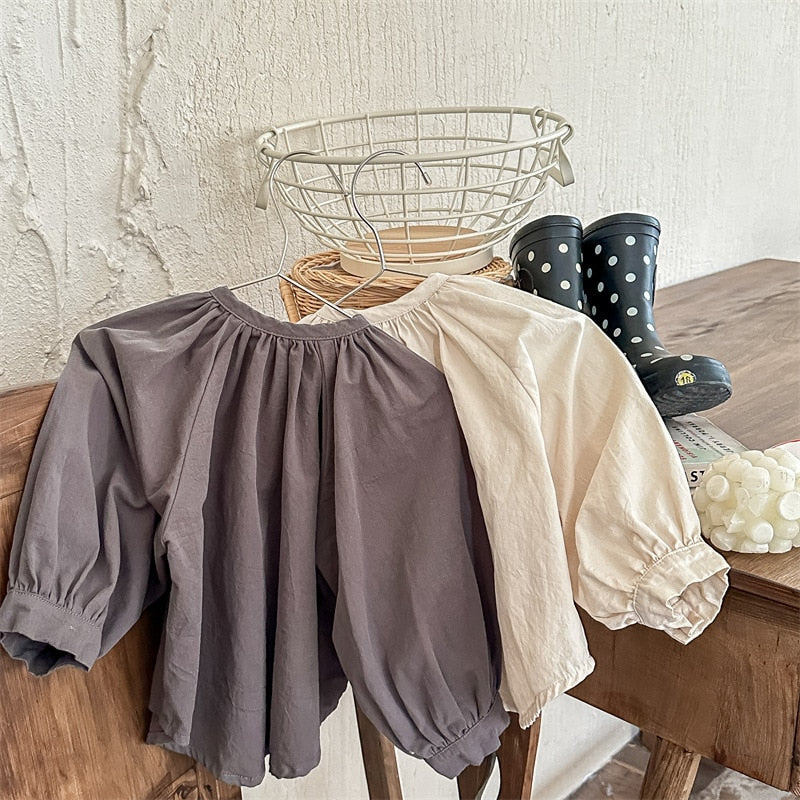 -キッズ ノーカラー ルーズ チュニック ブラウス トップス - mamahalo shop - 長袖シャツ・ブラウス -  べビー服 - 子供服 - 男の子 - 女の子