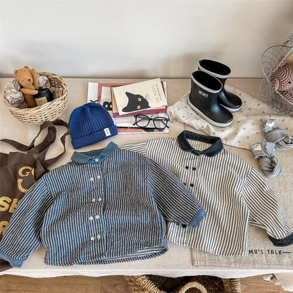 -キッズ ストライプ 長袖 シャツ ブラウス ボーイズ - mamahalo shop - 長袖シャツ・ブラウス -  べビー服 - 子供服 - 男の子 - 女の子