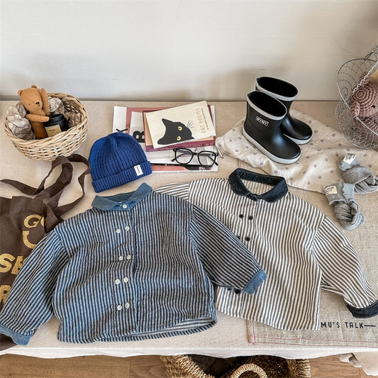 -キッズ ストライプ 長袖 シャツ ブラウス ボーイズ - mamahalo shop - 長袖シャツ・ブラウス -  べビー服 - 子供服 - 男の子 - 女の子