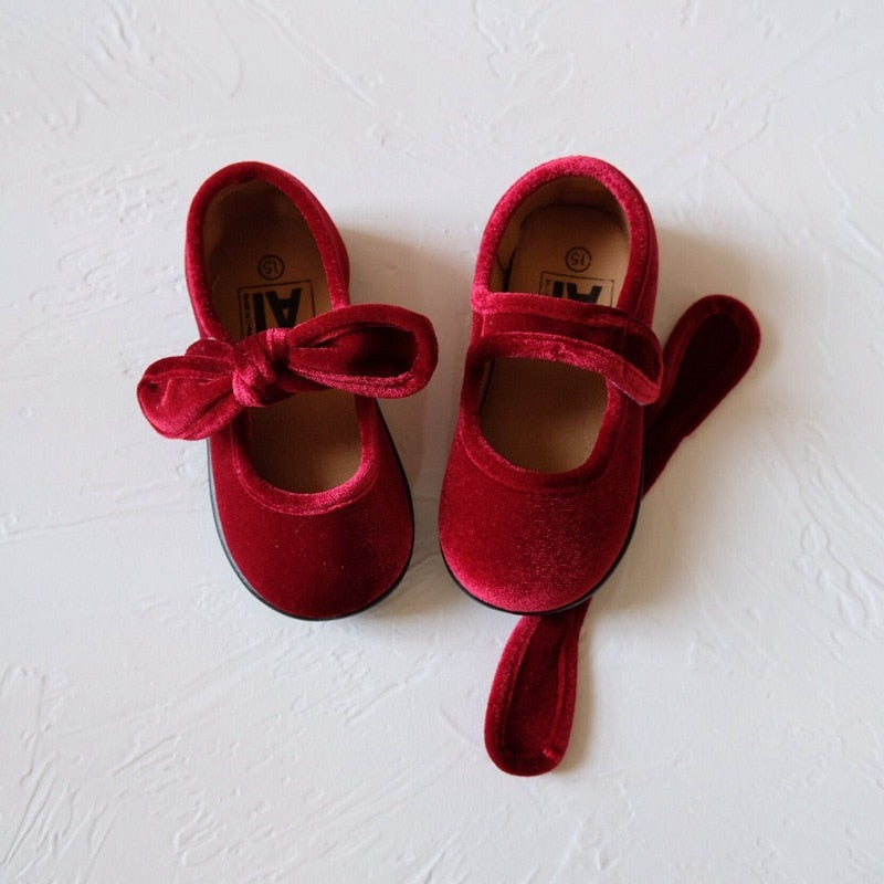 -ベビー キッズ ベロア リボン ストラップ シューズ フラット バレエシューズ【mh0001076】 - mamahalo shop - ベビー用靴 -  べビー服 - 子供服 - 男の子 - 女の子