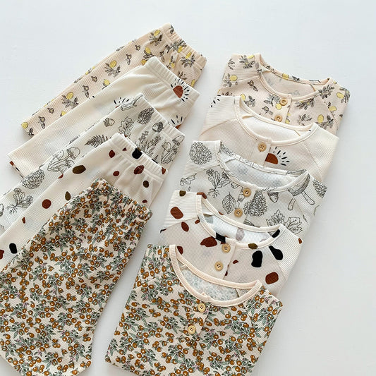 -キッズ 半袖 プリント セットアップ パジャマ Tシャツ ショートパンツ フラワー レモン - mamahalo shop - 半袖パジャマ -  べビー服 - 子供服 - 男の子 - 女の子