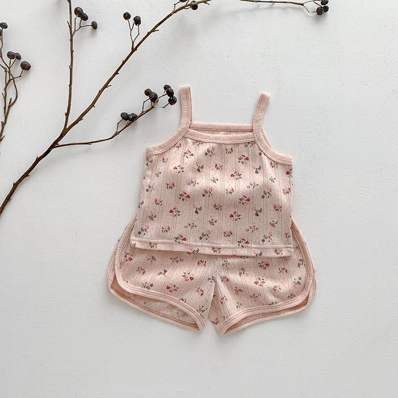 -ベビー メッシュ セットアップ キャミソール トップス ショートパンツ レモン フラワー 洋梨【mh0001811】 - mamahalo shop - ノースリーブセットアップ -  べビー服 - 子供服 - 男の子 - 女の子