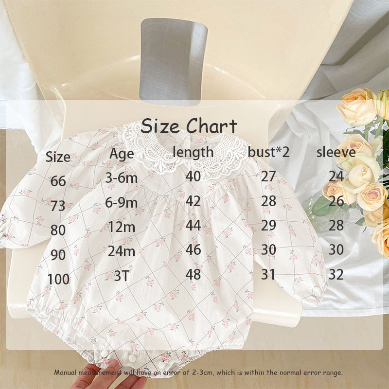 ベビー レース襟 フラワー チェック 長袖 ロンパース - mamahalo shop - 長袖ロンパース - ベビー服 - 子供服 - 男の子 - 女の子