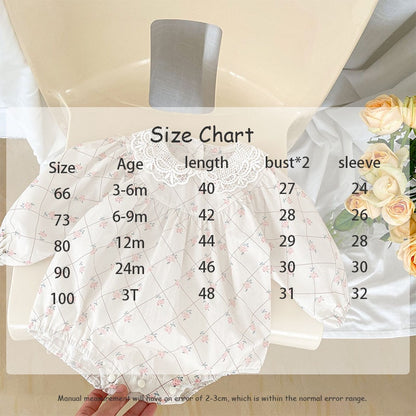 ベビー レース襟 フラワー チェック 長袖 ロンパース - mamahalo shop - 長袖ロンパース - ベビー服 - 子供服 - 男の子 - 女の子