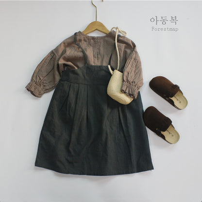 -キッズ コットンリネン キャミソール サスペンダー ドレス ワンピース - mamahalo shop - ノースリーブワンピース -  べビー服 - 子供服 - 男の子 - 女の子